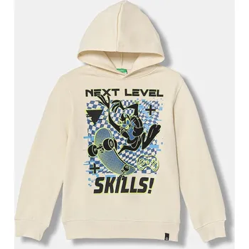 Chlapecká mikina Dětská mikina United Colors of Benetton béžová barva, s kapucí, s potiskem, 3J73C205I 3J73C205I.G.Seasonal 80X, vel. 150