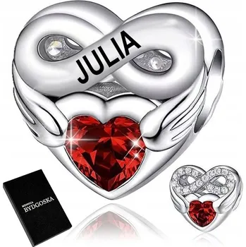 Přívěsek STŘÍBRNÝ PŘÍVĚSEK CHARMS SRDCE NEKONEČNO JMÉNO JULIE JULKA STŘÍBRO 925
