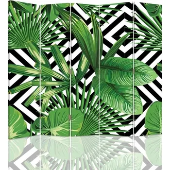 Paraván Paraván Feeby zelený, oboustranný, 5-křídlový, 180 x 170 cm