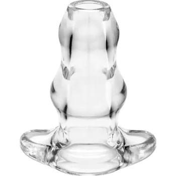 Anální kolík Anální tunel Perfect Fit Double Tunnel Plug M průhledný, dvojitý anální kolík s otvorem 11,8 x 5,5 cm