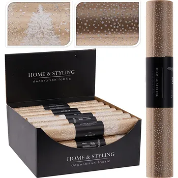 Organza látková 28x250 cm - stromek /tečky, zlatá barva (mix)