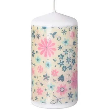 Svíčka Svíčka válec 60x120 mm Květy modro-růžové