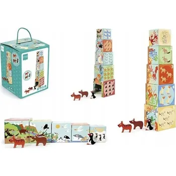 Dřevěná hračka Pyramida DIVOKÁ ZVÍŘATA 5 dílů Scratch