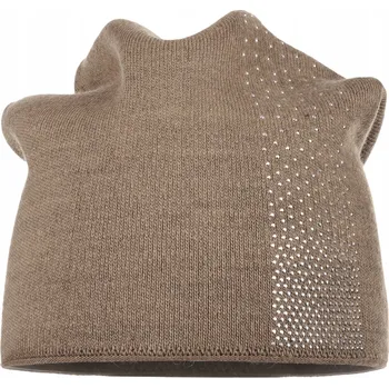 Čepice BÉŽOVÁ DÁMSKÁ ČEPICE S ŠATONOVÉ RŮŽE PODZIMNÍ ZIMNÍ DEKORATIVNÍ KAMÍNKY ŠATONOVÉ RŮŽE MAJKA