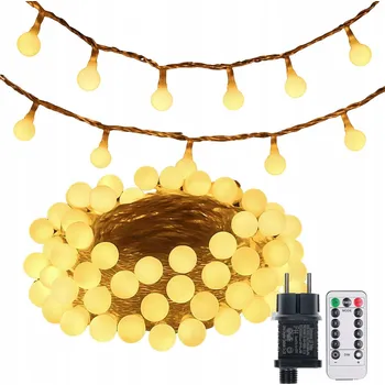 Vánoční dekorace VÁNOČNÍ OSVĚTLENÍ NA STROMEČEK 15M TEPLÁ BÍLÁ KOULE GIRLANDA VÁNOČNÍ 100LED ŘETĚZ