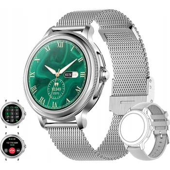 Chytré hodinky CHYTRÉ HODINKY 1,2" HD iOS Android Bluetooth MĚŘENÍ TEPU KROKOMĚR 2 ŘEMÍNKY STŘÍBRNÝ