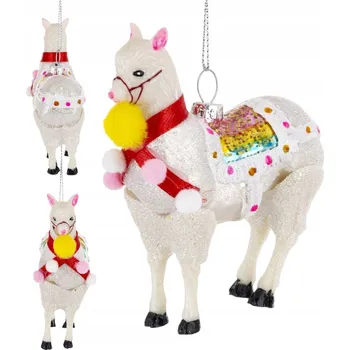 Vánoční dekorace SKLENĚNÁ VÁNOČNÍ KOULE LAMA NA VÁNOČNÍ STROMČEK 12 CM VÁNOČNÍ DÁREK