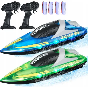 RC model auta VEVOR Loď Dálkově ovládaná RC Modro-Zelená 2ks 2,4GHz 12KM/H 4 Baterie