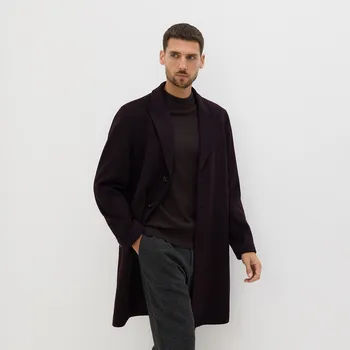 Reserved - Dlouhý kabát ze směsi vlny - mahagonová - 7157H-93X - 7157H-93X-XXL