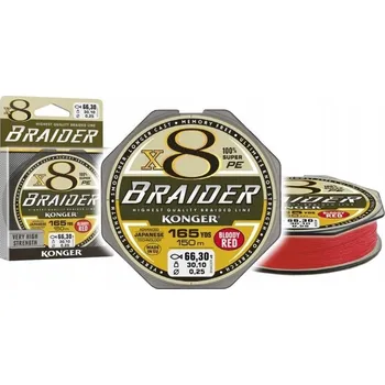 Konger Braider X8 Krvavě červená Šňůra 0,14 mm x 150 m