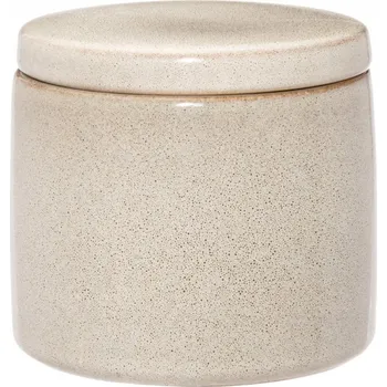 Dóza na potraviny KERAMICKÁ NÁDOBA S VÍKEM BÉŽOVÁ Ø 10 CM x 8,8 CM PRO SKLADOVÁNÍ