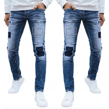 Pánské džíny PÁNSKÉ DŽÍNY S DÍRAMI A ODĚRKAMI MODRÉ ux4297 - 30