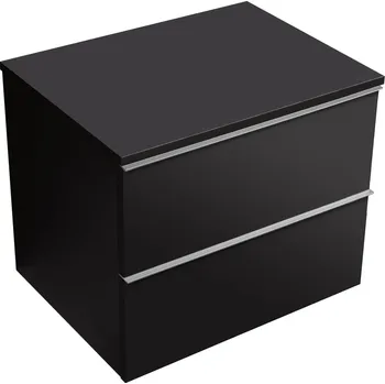 Koupelnový nábytek CERANO - Koupelnová skříňka pod umyvadlo s úchytkou/deskou pod umyvadlo Velora - 18 mm - černá matná, chromová úchytka - 59x53x46 cm