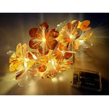 Vánoční dekorace VOR-BAT 3M-10 FLOVER 4184 - 3m světelný dekorační řetěz 10x svítící květiny, 100x LED, nap. bat 3x AA, svit bílá teplá