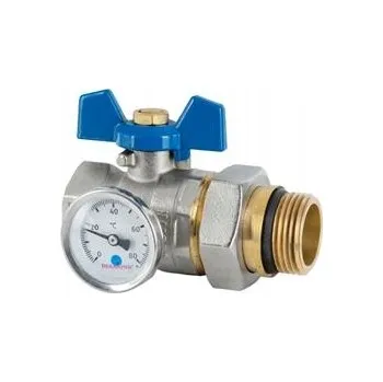 Ventil Kulový kohout 1" s hispánským šroubením a teploměrem modrý Diamond