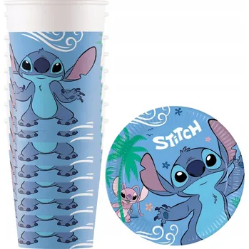 Talíř SADA HRNÍČKŮ A TALÍŘKŮ NA JEDNO POUŽITÍ LILO A STITCH NAROZENINY 16 Ks