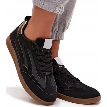 Dámské tenisky DÁMSKÉ NÍZKÉ TENISKY ŠNĚROVACÍ EKO KŮŽE ČERNÉ 41