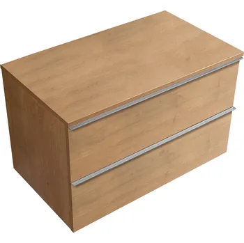 Koupelnový nábytek CERANO - Koupelnová skříňka pod umyvadlo s úchytkou/deskou pod umyvadlo Velora - 18 mm - dub medový, chromová úchytka - 99x53x46 cm