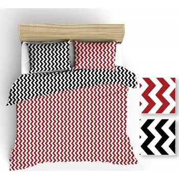 Povlečení Povlečení 160x200 bílé cikcak černý červený