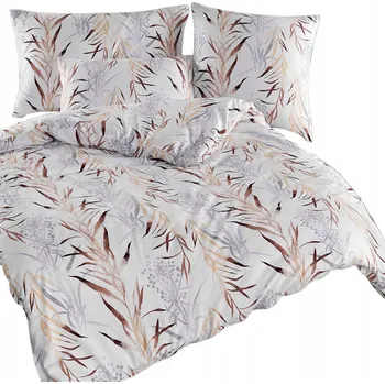 Povlečení Bavlněné Povlečení 160x200 satén 100% BAVLNA bílé s šedobéžovými lístky