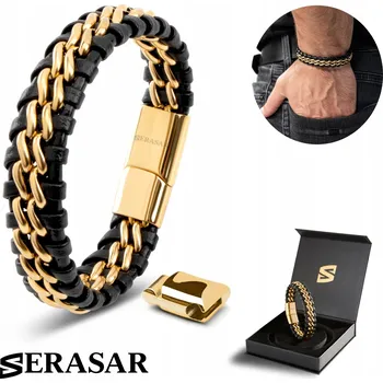 Náramek Pánský kožený náramek [Ocel] Zlatý