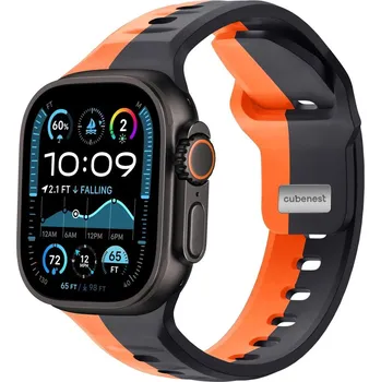 Řemínek na hodinky Cubenest Premium Silicone Band BLACK with Orange (42-49mm)
