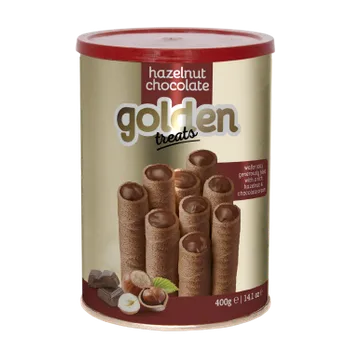 Trubičky plněné krémem s lískovými oříšky a čokoládou 400g GOLDEN BREAK