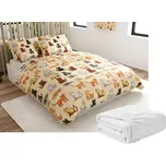 Sada mikroplyšového povlečení COLORED CATS krémové + prostěradlo mikroplyš SOFT 180x200 cm bílé, dvoulůžko, 200x220 + 2 polštáře 70x90 cm