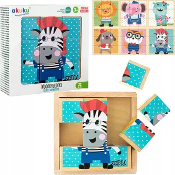 ostatní stavebnice AKUKU DŘEVĚNÉ EDUKAČNÍ STAVEBNICE 6-9 DÍLŮ