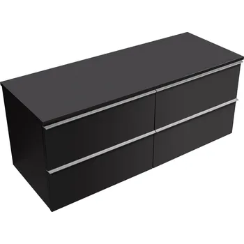 Koupelnový nábytek CERANO - Koupelnová skříňka pod umyvadlo s úchytkou/deskou pod umyvadlo Velora - 18 mm - černá matná, chromová úchytka - 138x53x45,2 cm