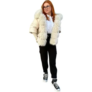made in Italy Dámská prošívaná bunda s kožešinou 32468 barva: smetanová, Rozměr: L - 40