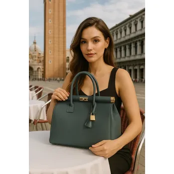 Kabelka Vera Pelle kabelka, pevná kufřík kabelka z pravé kůže, šedá