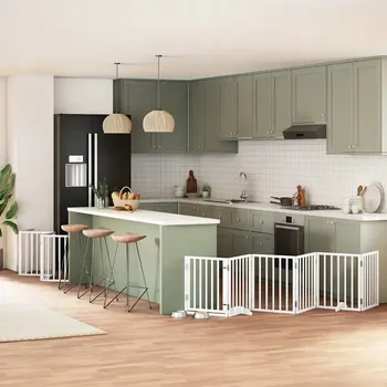 klec pro psa VidaXL Zábrana pro psy s dvířky skládací 15 panelů bílá 750 cm topol