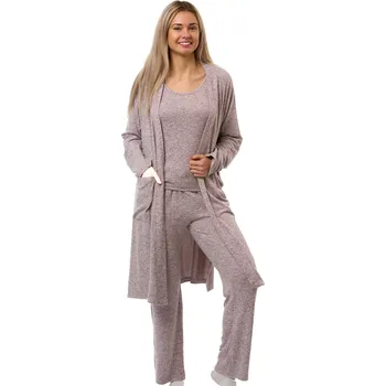 Dámské pyžamo Hnědý melírovaný komplet župan a pyžamo - hřejivé 1G0759 hnědá xl