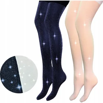 PUNČOCHÁČE DÍVČÍ ELEGANTNÍ LESKLÉ BÍLÉ TMAVĚ MODRÉ BROKÁTOVÉ 116-122