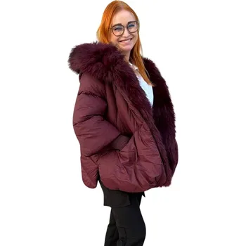 Dámské oblečení made in Italy Dámská prošívaná bunda s kožešinou 32467 barva: vínová, Rozměr: L - 40