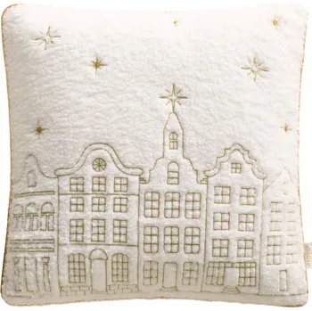 Polštář ROOM99 Vánoční Polštář Snowy 45x45 Bílý se zlatým detailem Bouclé, MĚKKÝ