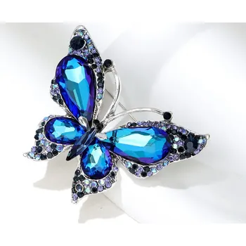 Brož B-TOP Brož s modrými krystaly Motýl