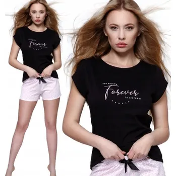 Dámské pyžamo Dámské pyžamo černé XL s krátkým rukávem bavlněné Sensis