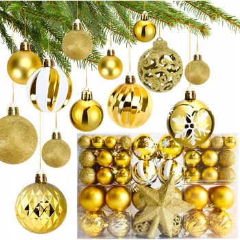 Vánoční dekorace SADA VÁNOČNÍCH BANĚK MIX 7,5/5/4 CM ZLATÉ XXL 100 KS + HVĚZDA