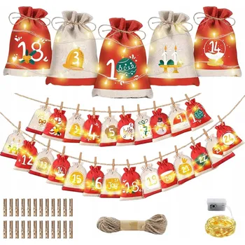 Vánoční dekorace Adventní kalendář Sáčky DIY Sada KOMPLET K Naplnění Vánoční 24