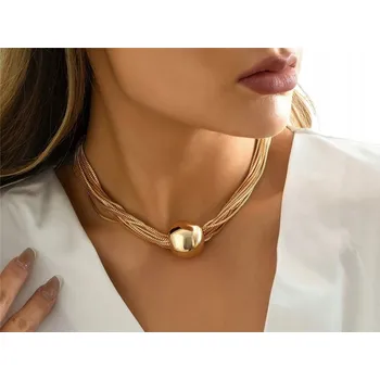 Náhrdelník M274 Zlatý náhrdelník kolie s kuličkou - velký