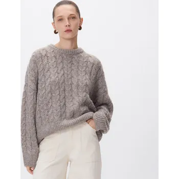 Dámský svetr Reserved - Svetr pletený v copánkovém vzoru - šedobéžová - 168GS-74M - 168GS-74M-L