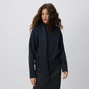 Dámský svetr Reserved - Vlněný svetr se šálou - tmavě šedá - 186HW-90M - 186HW-90M-L