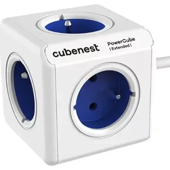 Prodlužovací kabel Cubenest PowerCube Extended – modrý prodlužovák s rozdvojkou 1,5 m (Cubenest PowerCube Extended Blue – designový prodlužovák s rozdvojkou, pěti zásuvkami a 1,5m kabelem)