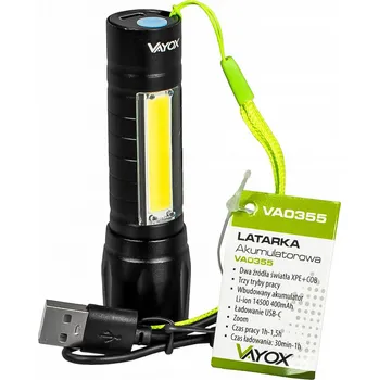 Akumulátorová LED svítilna COB 2v1 1,5h s USB-C kabelem a zoomem