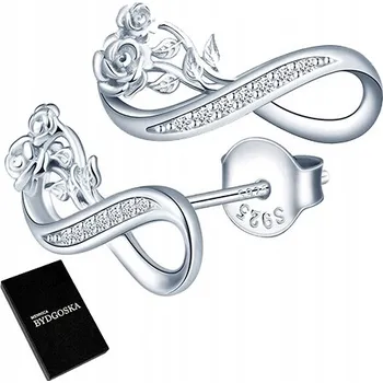 Náušnice STŘÍBRNÉ RHODIOVANÉ NÁUŠNICE NEKONEČNO RŮŽE PUZETKY STŘÍBRO 925