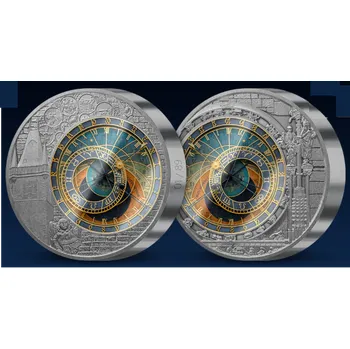 Staroměstský orloj - Stříbrná medaile 1 kg se skleněnou vitráží