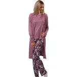 Bordó komplet župan a pyžamo s tmavě fialovými kalhotami a květy - luxusní 1G0758 fialová xl