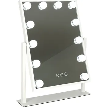 Zrcadlo KIK KX3942 Kosmetické zrcadlo s LED osvětlením, 12 žárovek, USB, 30 x 40 cm